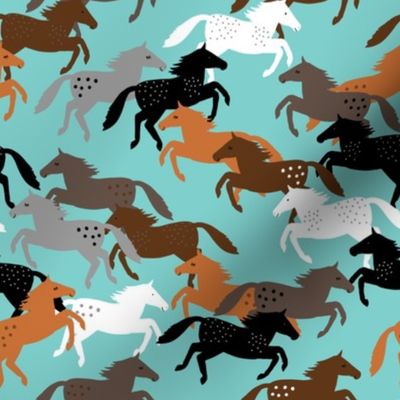 Wild Horses Running on Turquoise