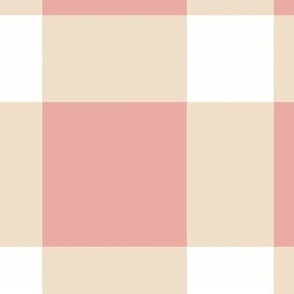 Gingham check large pale  pink and soft yellow squares on white