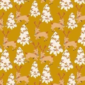 FLORAL Reindeer on Mustard