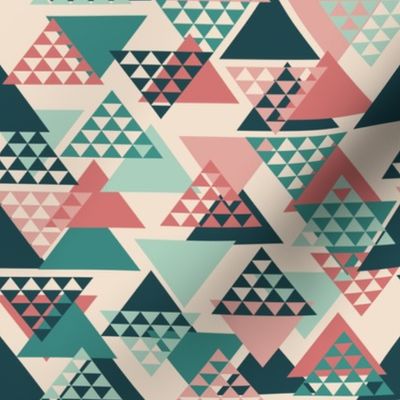  Triangles Team // Normal Scale // Bauhaus Inspiration // Coral Pink Emerald Mint Navy Triangles Pazzle // Ivory Background