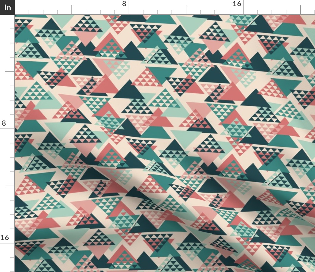  Triangles Team // Normal Scale // Bauhaus Inspiration // Coral Pink Emerald Mint Navy Triangles Pazzle // Ivory Background