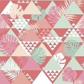 Summer Triangles // Normal Scale // Coral Pink Mint Ivory // Triangles Pazzle Background