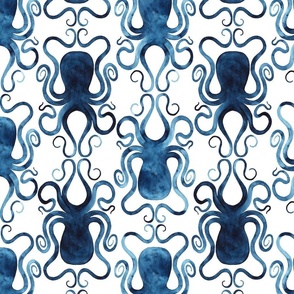 Watercolor octopus indigo all over