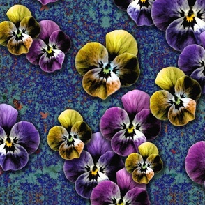 Pansies on teal exotic texture