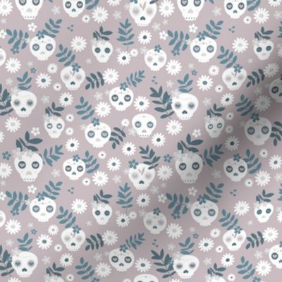 Day of the dead dia de los muertos mexican inspired skulls and bones boho halloween theme in mauve blue and white SMALL