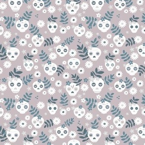 Day of the dead dia de los muertos mexican inspired skulls and bones boho halloween theme in mauve blue and white SMALL