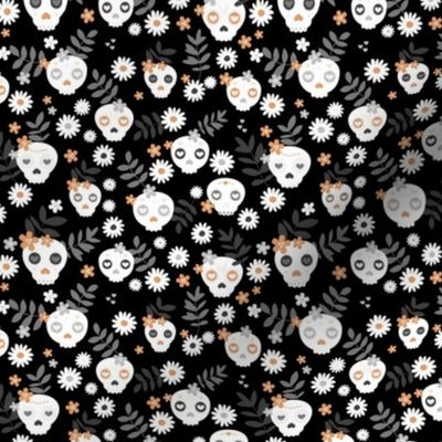 Day of the dead dia de los muertos mexican inspired skulls and bones boho halloween theme in orange black white and gray night SMALL