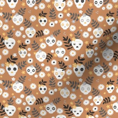 Day of the dead dia de los muertos mexican inspired skulls and bones boho halloween theme in spice caramel cinnamon orange black and white SMALL