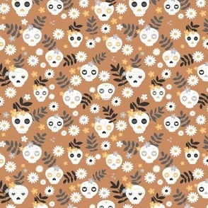Day of the dead dia de los muertos mexican inspired skulls and bones boho halloween theme in spice caramel cinnamon orange black and white SMALL