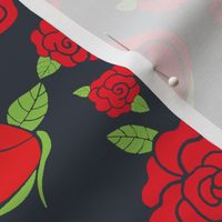 Red Rose Blooms Dark Grey