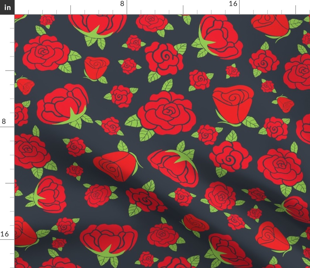 Red Rose Blooms Dark Grey