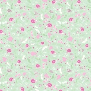 Ditzy Snails and Butterflies - Pinks, Greens and White on Green