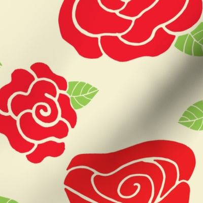 Red Rose Blooms Butter Yellow Background