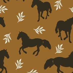 Large scale horses on mustard