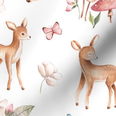 Sweet Baby Deer, Woodland animals, botanical forest animals, deer 7x7 Scale