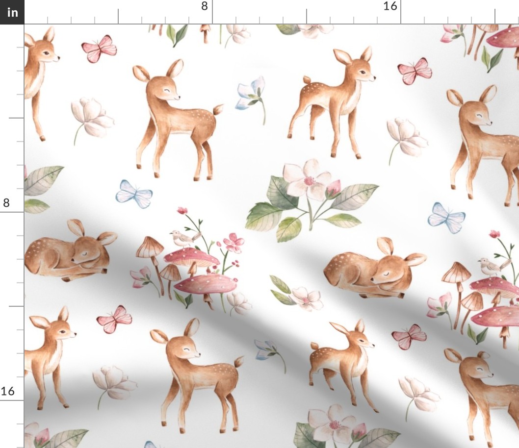 Sweet Baby Deer, Woodland animals, botanical forest animals, deer 7x7 Scale