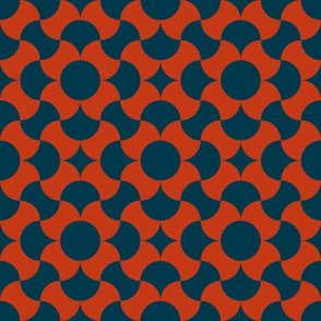 Red Orange Flowers-on Navy