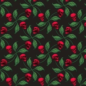 ★ ROCKABILLY CHERRY SKULL ★ Red + Classic Green - Small Scale / Collection : Cherry Skull - Rock 'n' Roll Old School Tattoo Prints