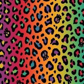 ★ SKULLS x LEOPARD ★ Rainbow Vertical Gradient + Black / Medium-Small Scale / Collection : Leopard Spots variations – Punk Rock Animal Prints 3