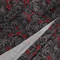 ★ MOODY JUNGLE ★ Monstera, Banana Leaves, Tropical flowers / Charcoal Gray + Red - Small Scale / Collection : Welcome to the Jungle – Wild Tropical Prints