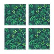 ★ SPOOKY JUNGLE ★ Spiders and Spiderwebs + Monstera, Banana Leaves and Tropical flowers / Green - Small Scale / Collection : Welcome to the Jungle – Wild Tropical Prints