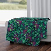 ★ SPOOKY JUNGLE ★ Spiders and Spiderwebs + Monstera, Banana Leaves and Tropical flowers / Purple + Green - Small Scale / Collection : Welcome to the Jungle – Wild Tropical Prints