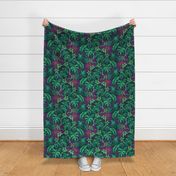 ★ SPOOKY JUNGLE ★ Spiders and Spiderwebs + Monstera, Banana Leaves and Tropical flowers / Purple + Green - Large Scale / Collection : Welcome to the Jungle – Wild Tropical Prints