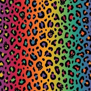 ★ SKULLS x LEOPARD ★ Rainbow Vertical Gradient + Black / Small Scale / Collection : Leopard Spots variations – Punk Rock Animal Prints 3
