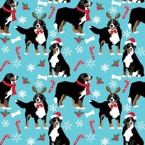 Bernese Mountain Dog Holiday Small Print Santa hat dog fabric Christmas