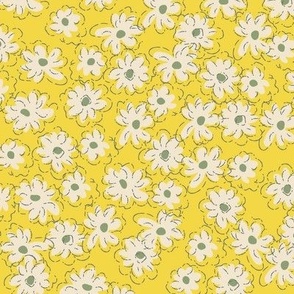 Vintage Dainty Cream Flowers on Yellow
