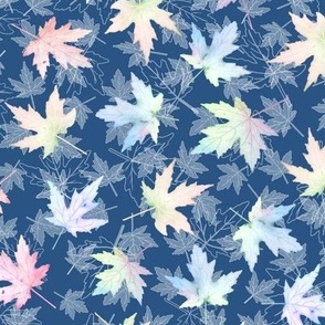Large Pastel Scattered Maple Leaves on Aegean Blue