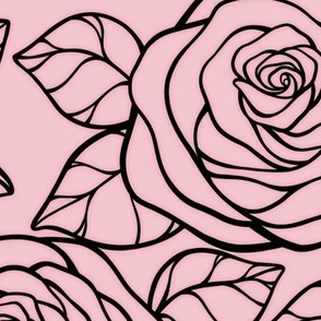 Large Rose Cutout Pattern - Rose Quartz and Black