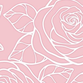 Large Rose Cutout Pattern - Rose Quartz and White