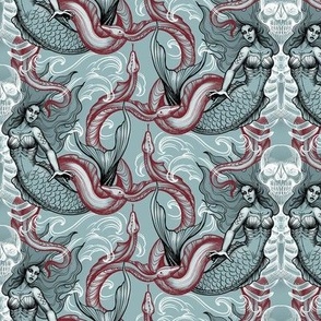 Phantasmagoria Sirens, Snakes, and Skeletons | Mermaid Horror | Blue, Red, White