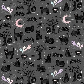 Black cats and bats witchy halloween  -grey - large