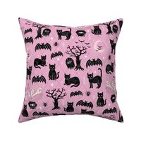 Black cats and bats witchy halloween - pink - large