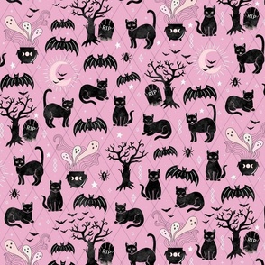Black cats and bats witchy halloween - pink - large