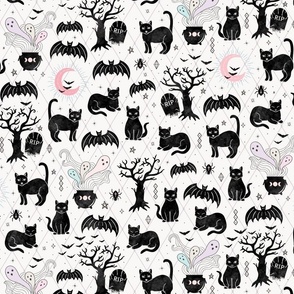 Black cats and bats witchy halloween  - bone - large
