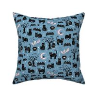 Black cats and bats witchy halloween  - blue - medium