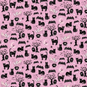 Black cats and bats witchy halloween  - pink - medium