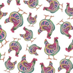 Colorful Chickens on white background