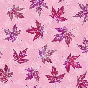 Large Cranberry Scattered Maple Leaves on Pink Texture