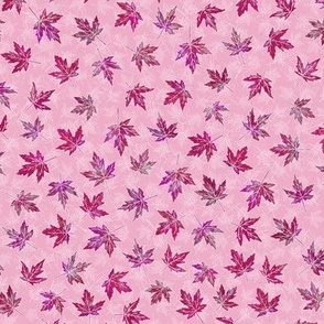 Small Cranberry Scattered Maple Leaves on Pink Texture