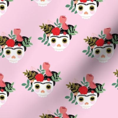 Little Frida Skulls dia de los muertos day of the dead halloween design pink blush red green