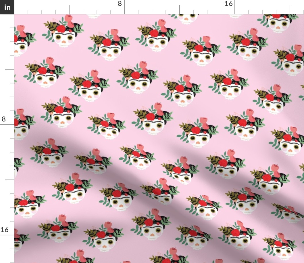 Little Frida Skulls dia de los muertos day of the dead halloween design pink blush red green