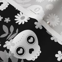 Day of the dead dia de los muertos mexican inspired skulls and bones boho halloween theme black and white monochrome