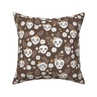 Day of the dead dia de los muertos mexican inspired skulls and bones boho halloween theme chocolate beige orange seventies retro 