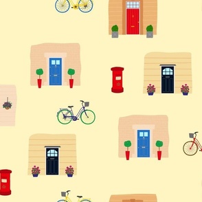 Door to your Dreams - British postbox, doors, bicycle