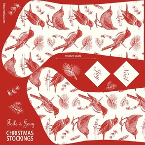 Cut and sew Toile Christmas stocking // red birds on natural