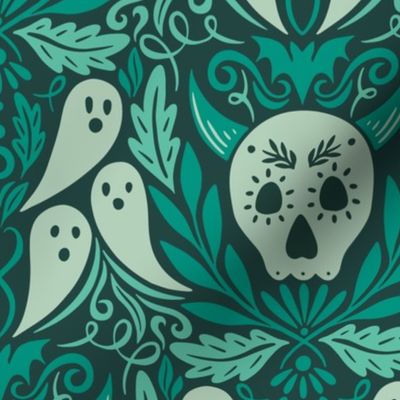 Spooky Skulls & Ghastly Ghosts - Medium Scale Teal